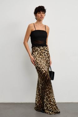 Юбка макси из шифона с леопардовым принтом