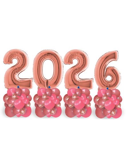 Стойки из цифр "2026 в цвете Розовое золото" 65 см 4 шт