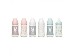 Бутылочка Suavinex Hugge Baby с круглой силиконовой соской, 3 позиции, 270 мл Розовая