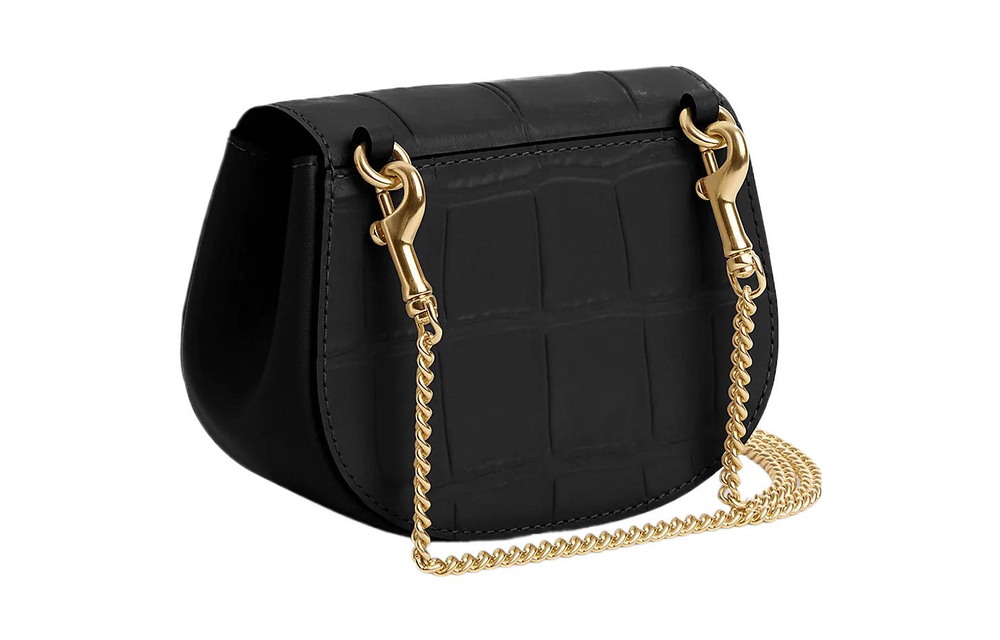 COACH Morgan Crocodile Embossed Leather Saddle Bag One Shoulder Crossbody Card Holder Women"s Gold & Black