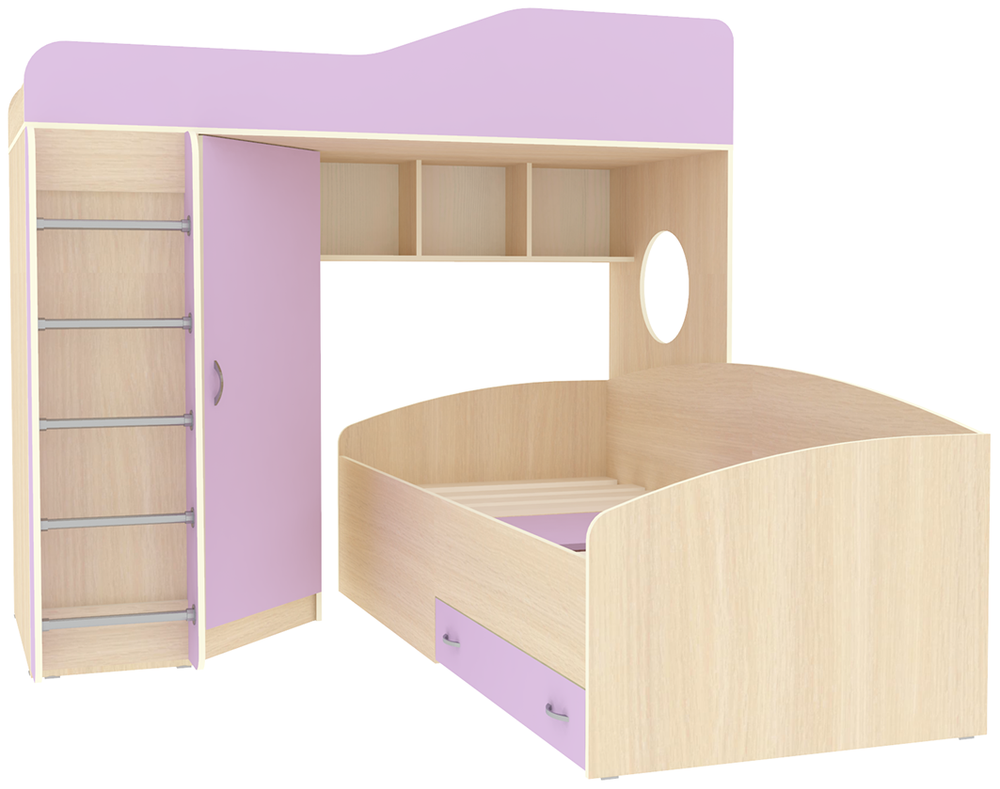 Кровать-чердак КарИВи Кадет 2 с металлической лестницей  Дуб Молочный Ирис