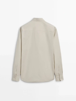 Massimo Dutti Рубашка из 100% хлопкового поплина с карманом, бежевый