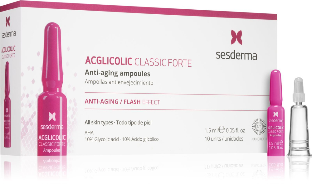 Sesderma Acglicolic Classic Forte Facial - увлажняющая сыворотка против морщин с AHA /  10 x 1.5  ml  / GTIN 8429979446152