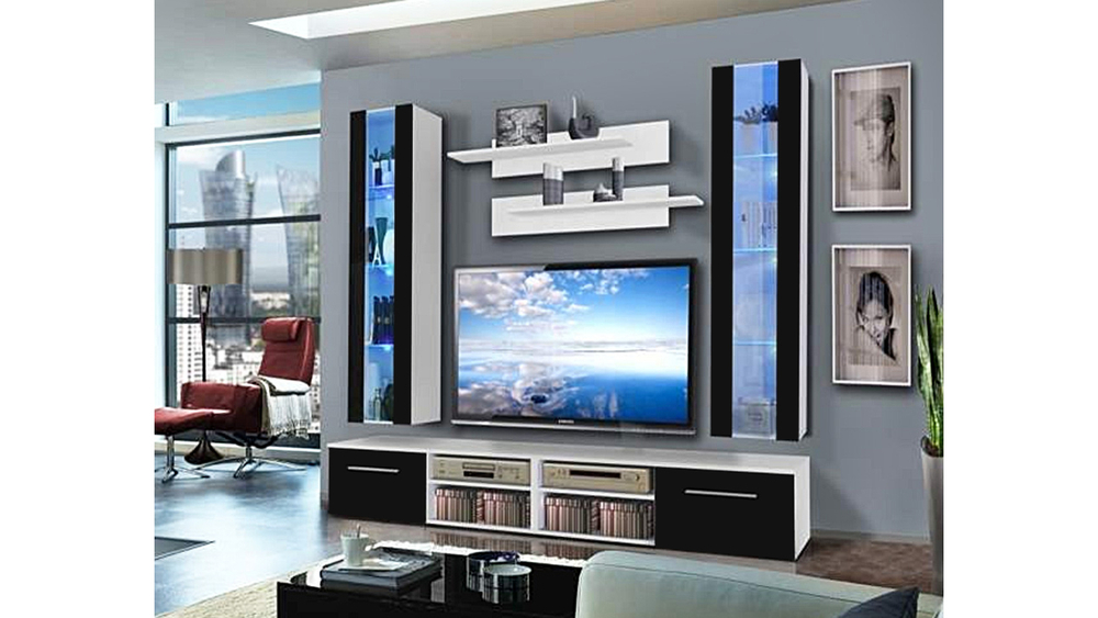 Гостиная 19 Черный 0190 / Белый Фасадный 0101 240*45*220 см, Черный, Белый Фасадный   Фиеста