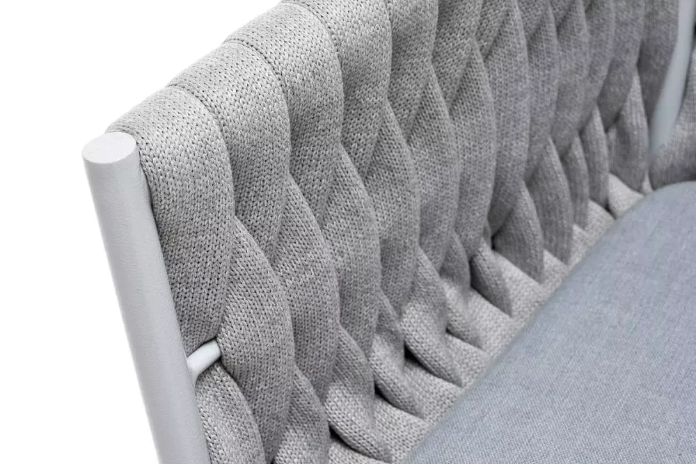 "Монако" стул плетеный из роупа, каркас алюминий светло-серый (RAL7035) муар, роуп светло-серый 40 мм, ткань светло-серая