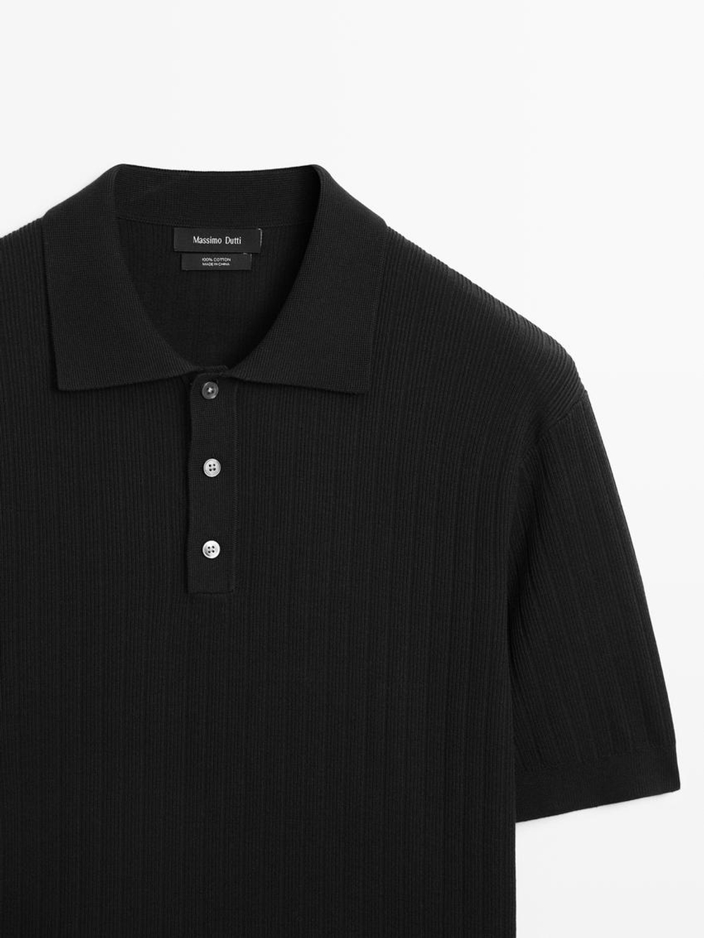 Massimo Dutti Поло из хлопковой трикотажной резинки, черный