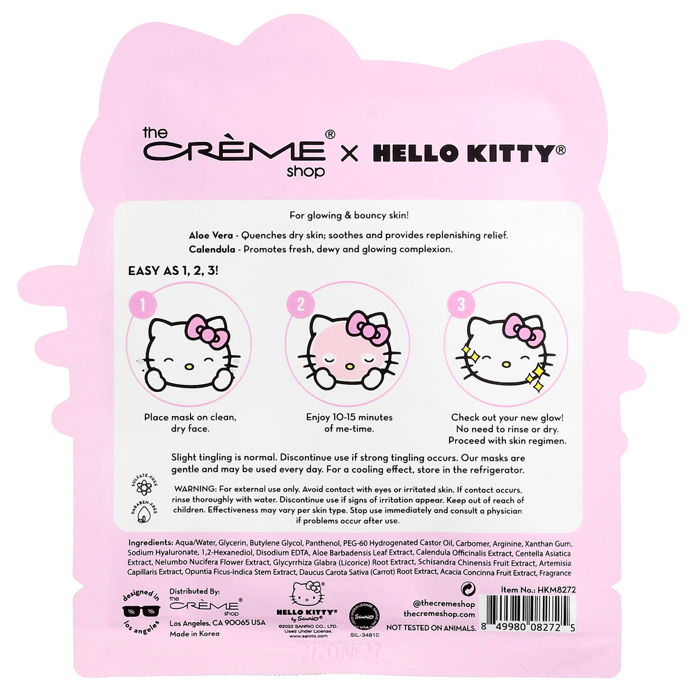 The Creme Shop, Hello Kitty®, готовый к сиянию!, тканевая маска с эссенцией, 1 шт., 25 г (0,88 унции)