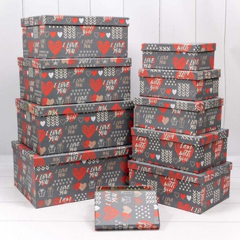Коробка 34х26х15.3 см Набор 10 шт "I love you" (Серый)