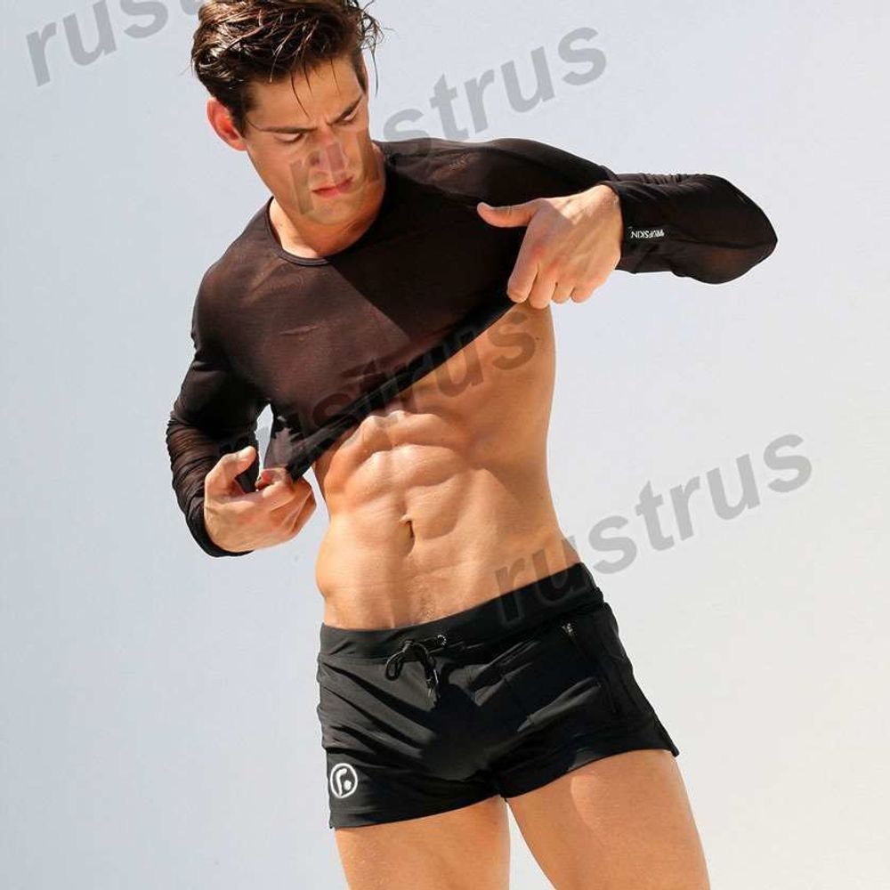 Мужские плавки черные с внешним карманом спереди  Aqux 29910