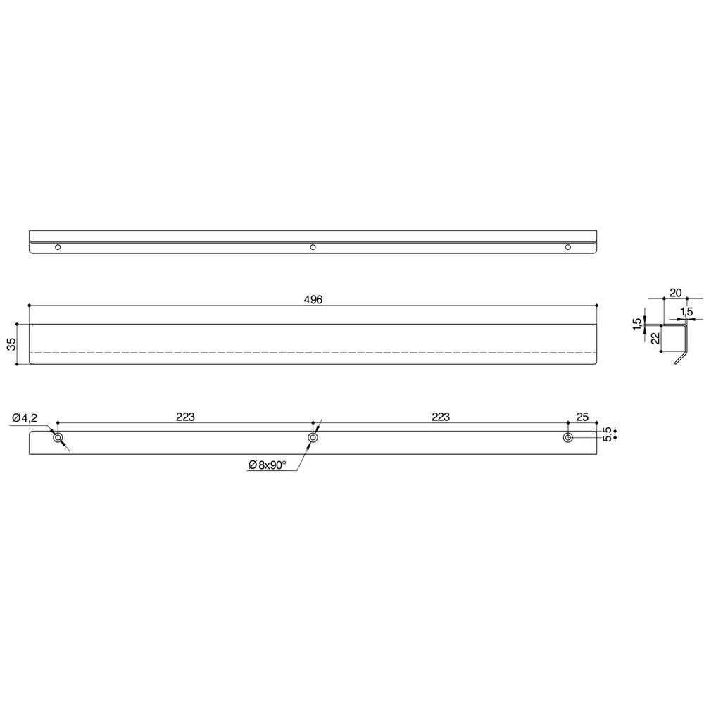 Ручка-профиль накладная L.496мм, отделка черный бархат (матовый)