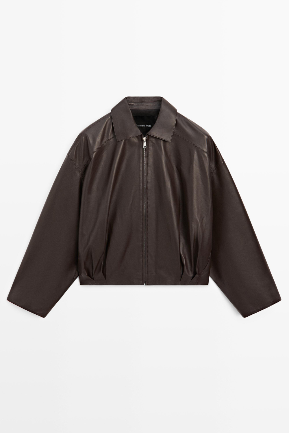 Massimo Dutti Куртка из кожи наппа со складками, коричневый