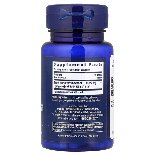Life Extension, оптимизированный шафран, 60 вегетарианских капсул (88,25 мг в 1 капсуле)
