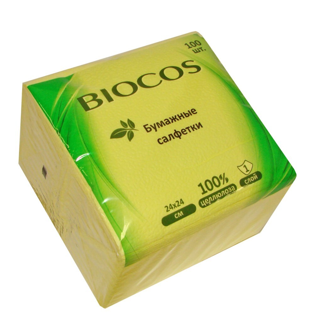 Салфетки бумажные BioCos 24х24см 100шт цветные,1-слойные