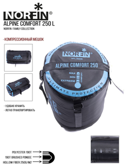 Мешок-одеяло спальный Norfin ALPINE COMFORT 250 L (молния слева)