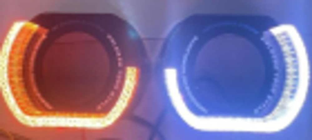 Бленда (маска) для линз 3.0 дюйма с DRL Белый + Желтый цвет L-образная (комплект, 2шт)