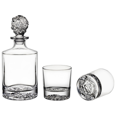 НАБОР ДЛЯ ВИСКИ "LION": ШТОФ + ДВА СТАКАНА, 850 МЛ/310 МЛ
