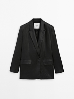 Massimo Dutti Двубортный пиджак из 100% льна, черный