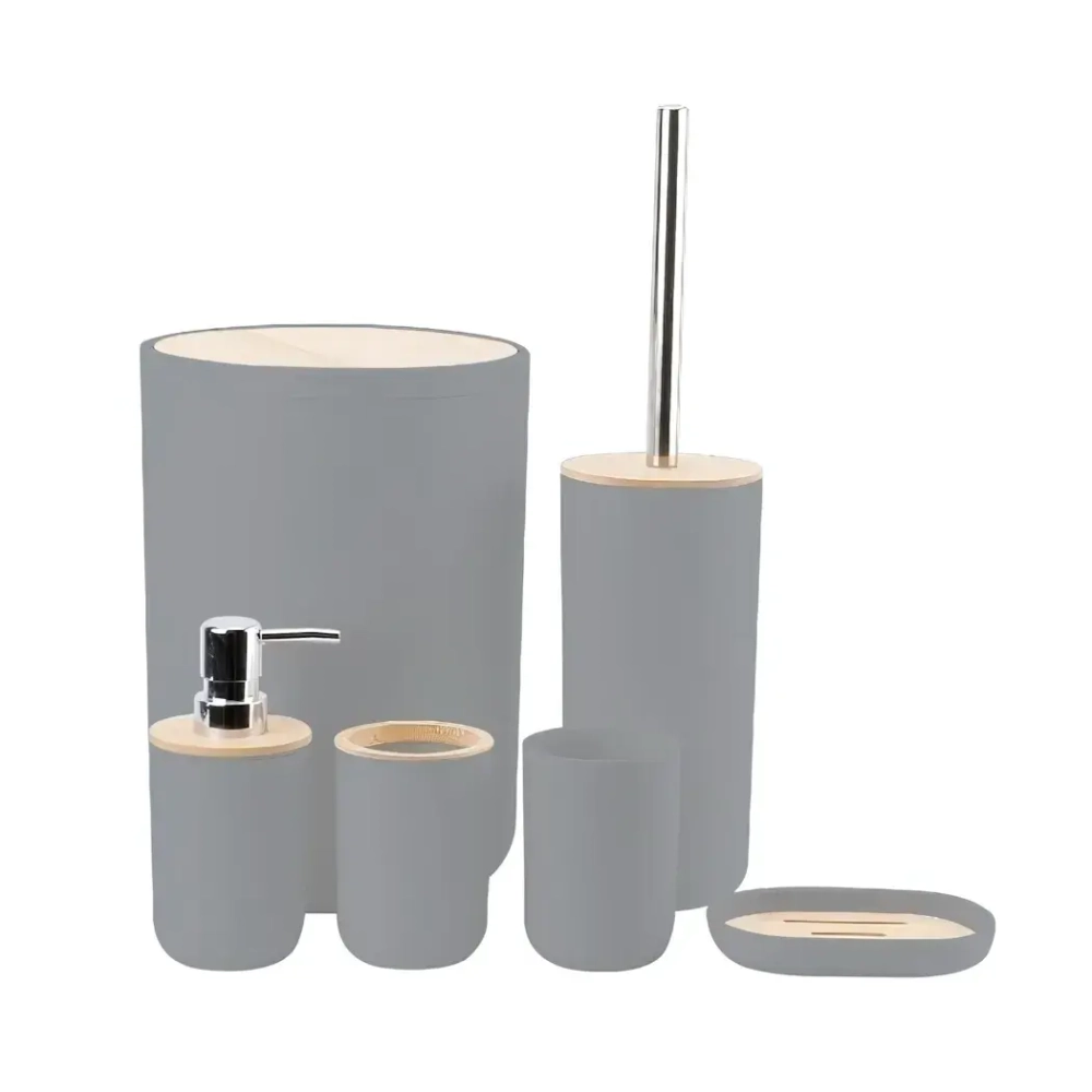 Набор для ванной из 6 предметов «Бамбук» серый