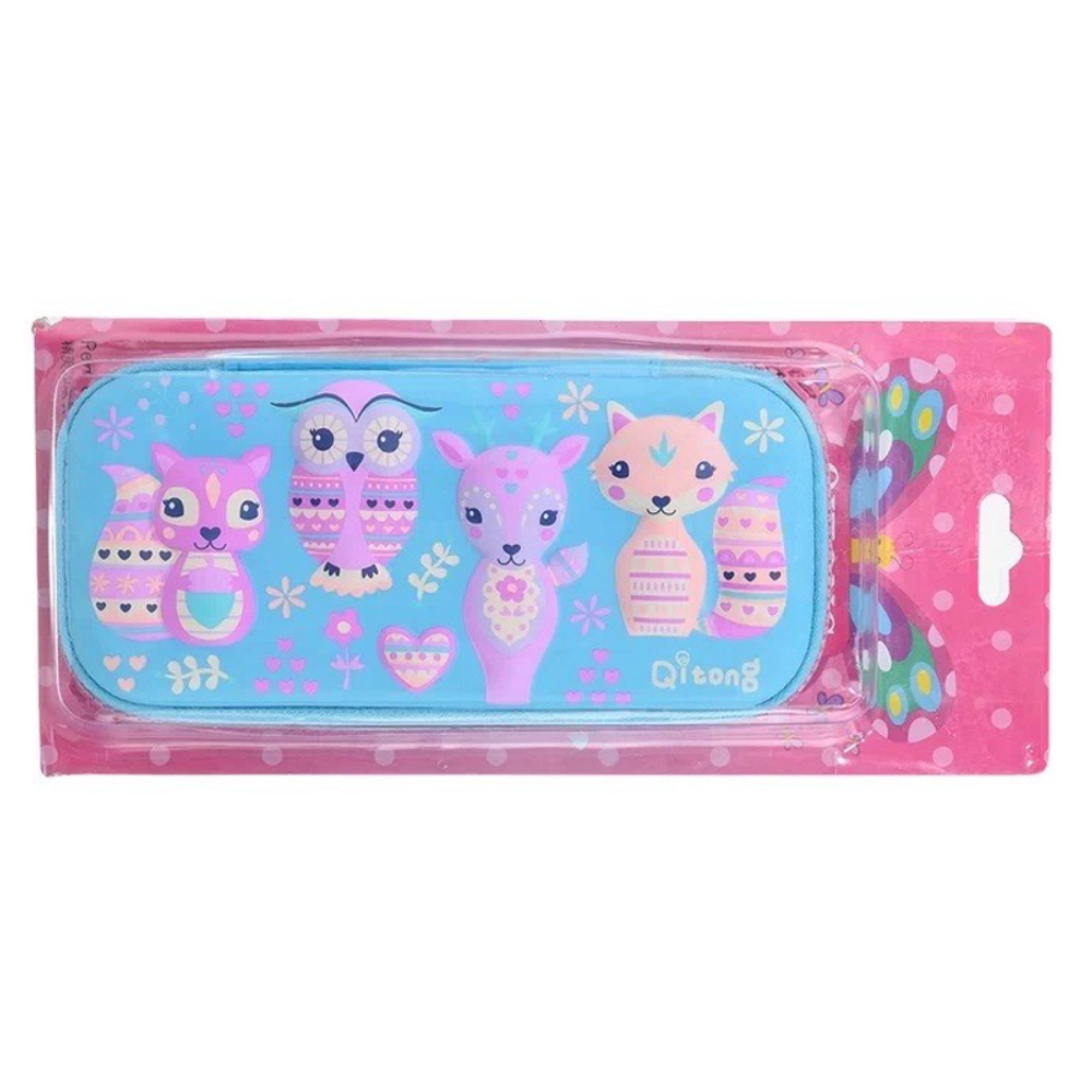 Пенал-футляр Qitong без наполнения, 22,5*10*3,5 см, серия "Звери", ЭВА, 3 цвета ассорти