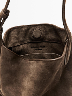 Massimo Dutti Мини-сумка-ведро из натуральной кожи и кожи, серо-коричневый