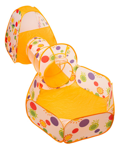 Палатка детская 3 в 1 Игрокат Рури XL с тоннелем и манежем бело-оранжевая