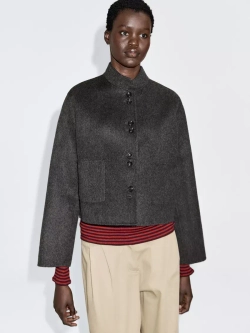 Massimo Dutti Короткая двубортная куртка из смесовой шерсти, темно-серый