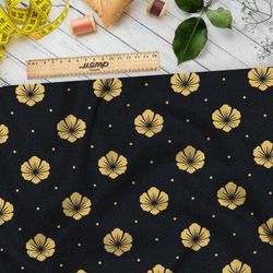 Ткань дюспо золотистые цветы на чёрном