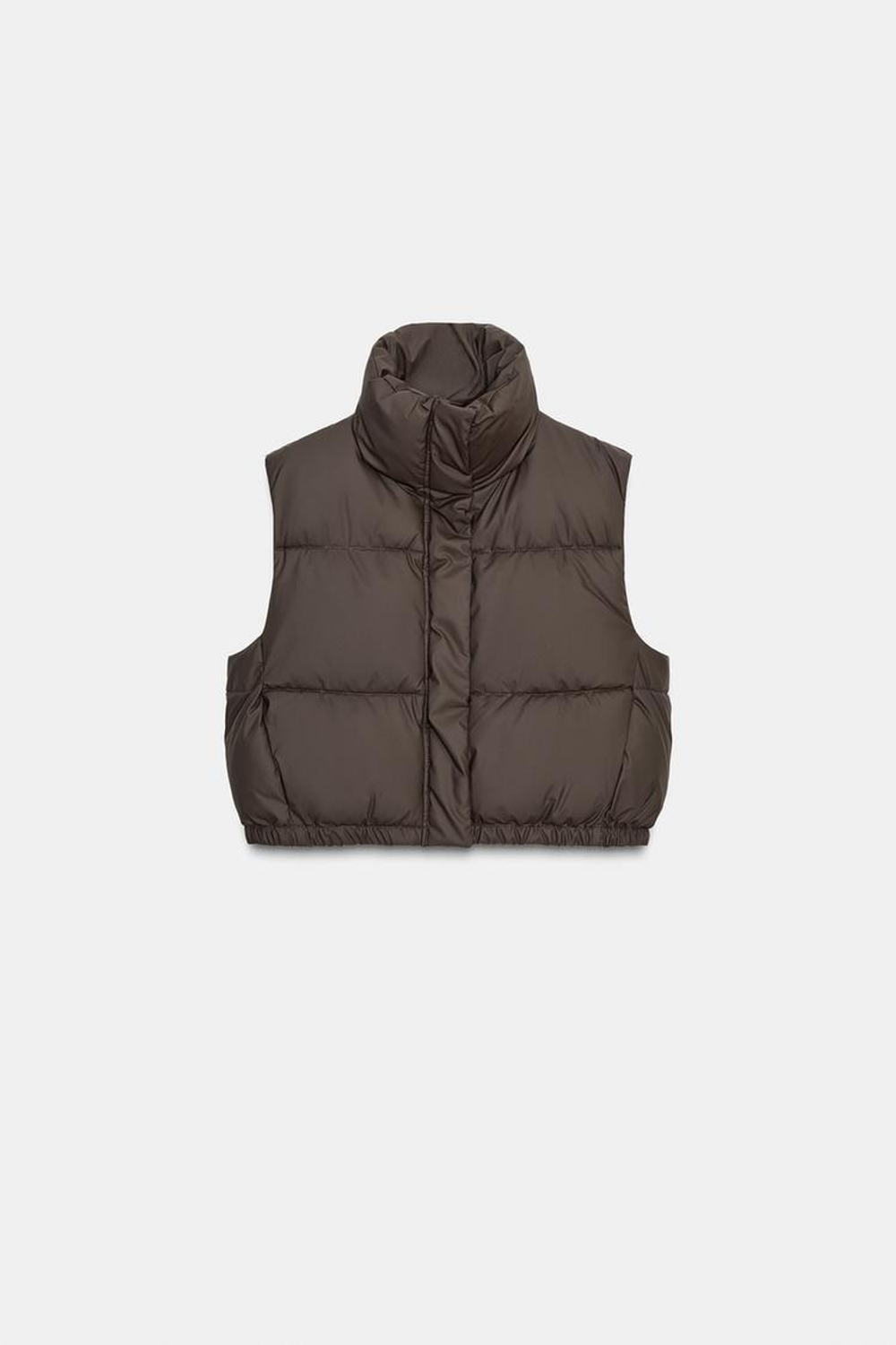 ZARA ПРОРЕЗИНЕННЫЙ СТЕГАНЫЙ ЖИЛЕТ, ТЕМНО-КОРИЧНЕВЫЙ