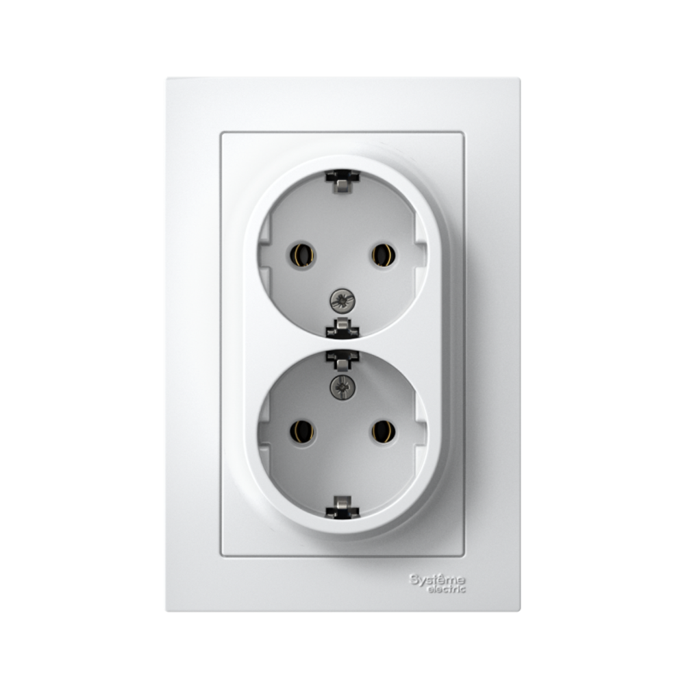 Розетка 2-м СП AtlasDesign 16А IP20 с заземл. в сборе бел. SE ATN000124