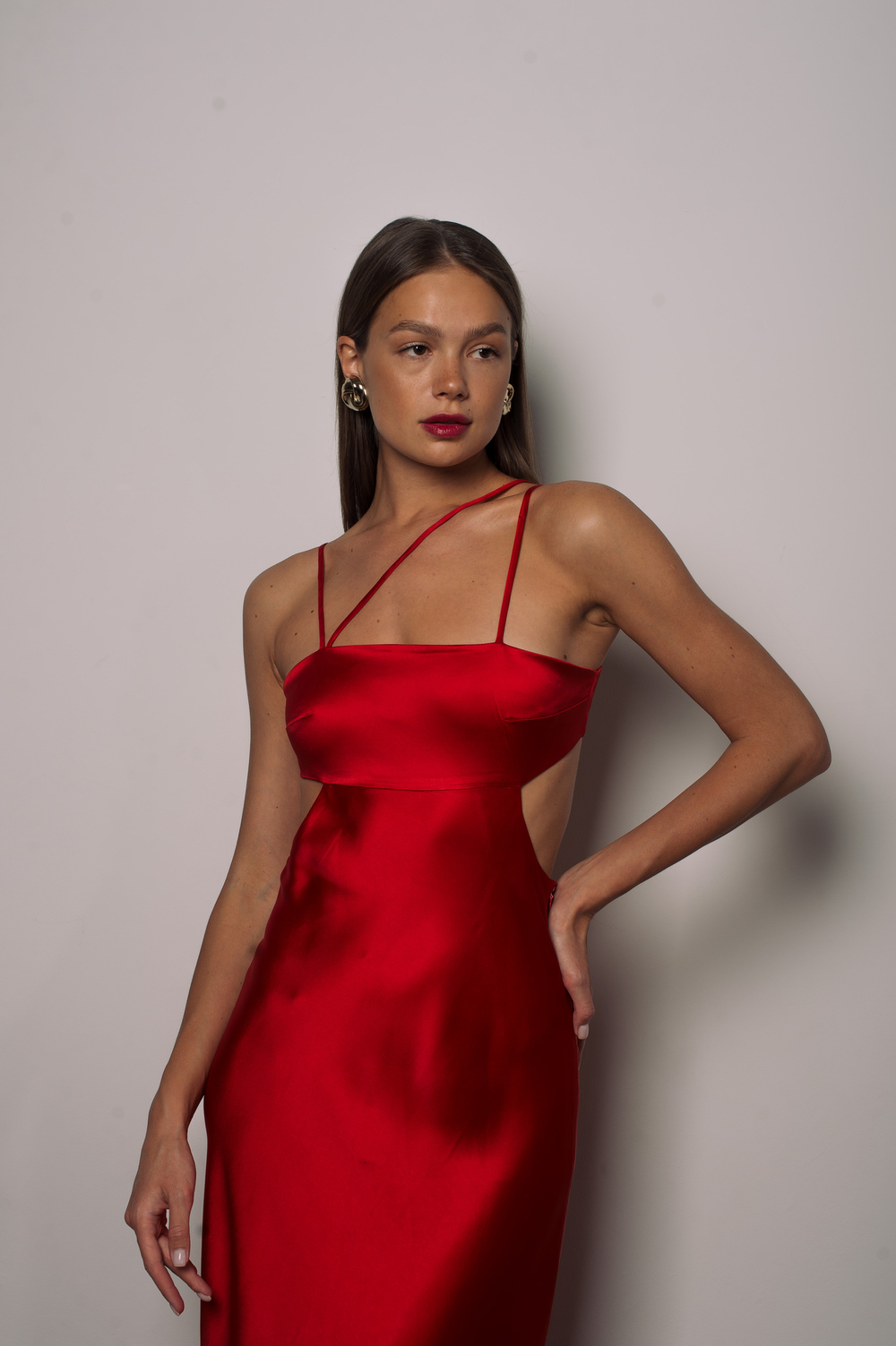Платье-комбинация красная из вискозы