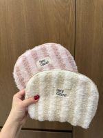 HEY GLOW  Плюшевая косметичка в полоску (коричнево-розово-молочную)