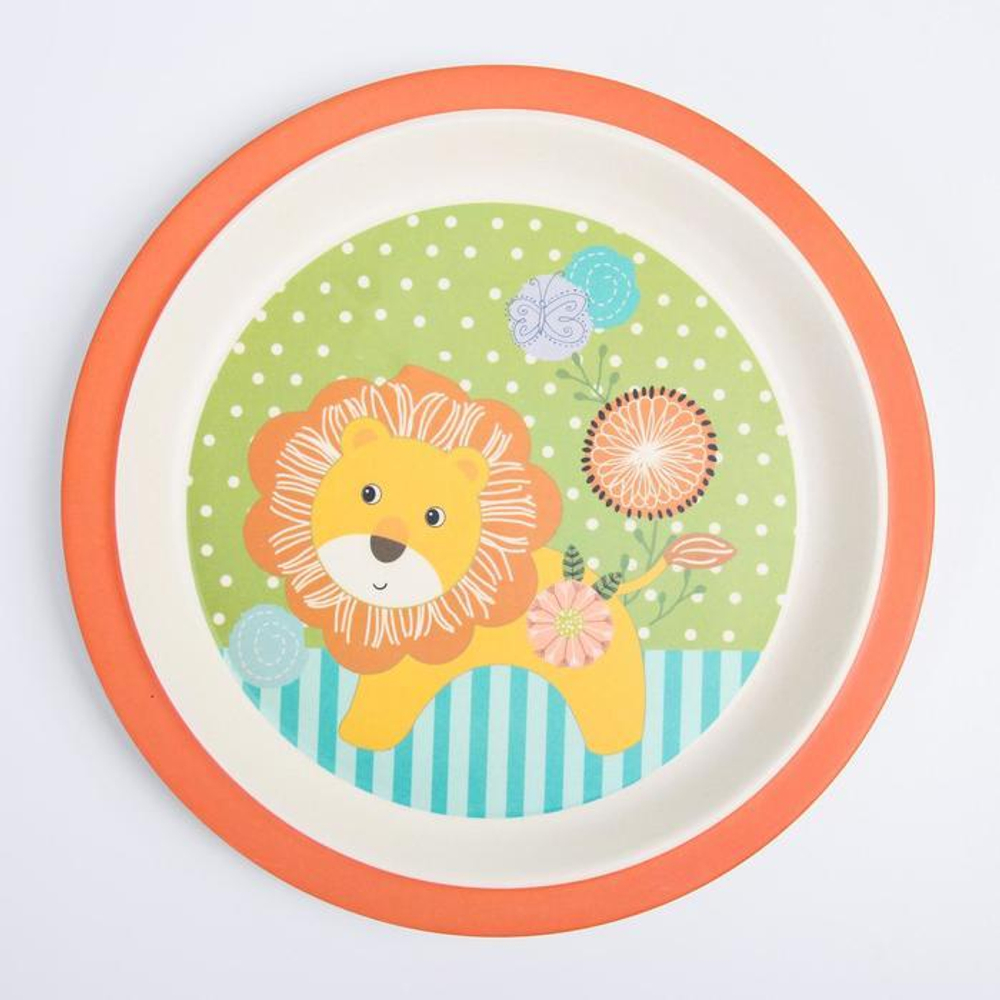 4611370 Набор детской бамбуковой посуды «Лёвушка», тарелка, миска, стакан, приборы, 5 предметов