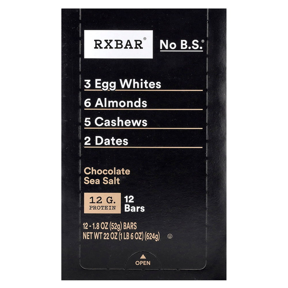 RXBAR, Protein Bar, шоколадная морская соль, 12 батончиков, 52 г (1,8 унции)