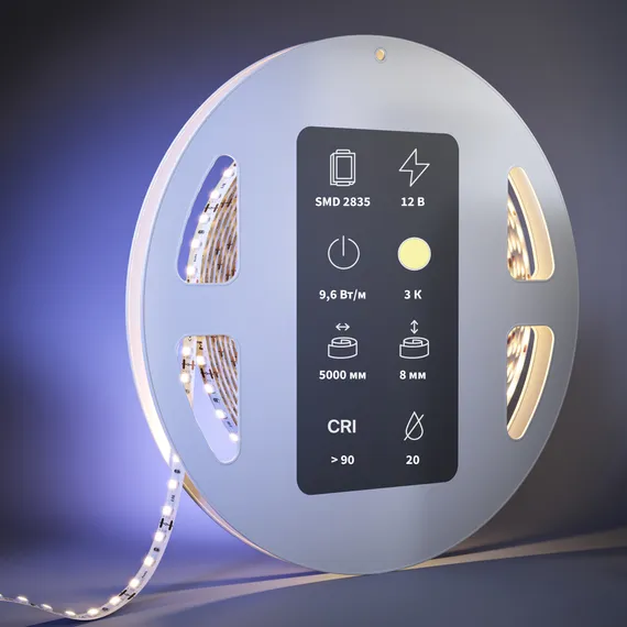 Светодиодная лента Ультра 12В 2835 9,6Вт/м 3000К 5м IP 20 201031 Led Strip 201031