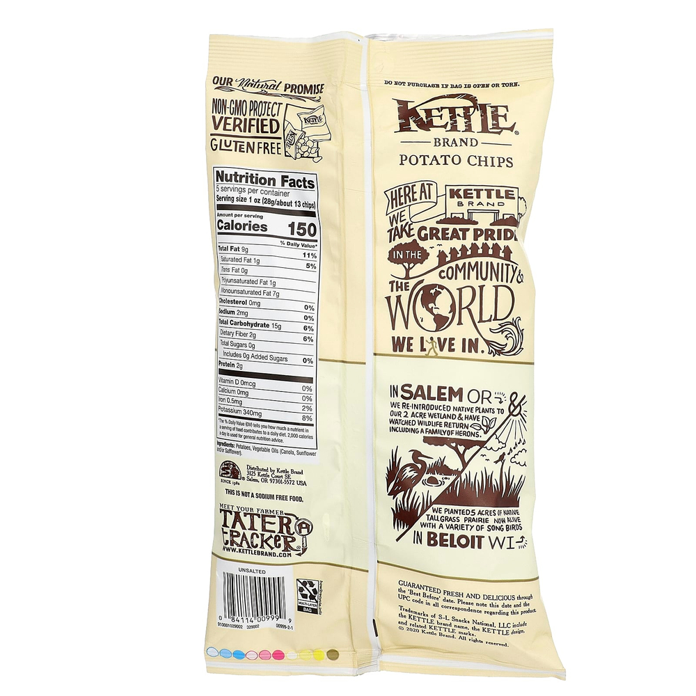 Kettle Foods, картофельные чипсы, несоленые, 141 г (5 унций)