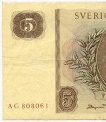 Банкнота Швеция 5 крон 1963 год AG 808061. VF