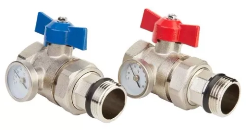 Кран шаровой прямой коллекторный 1"  с термометром (2шт)
