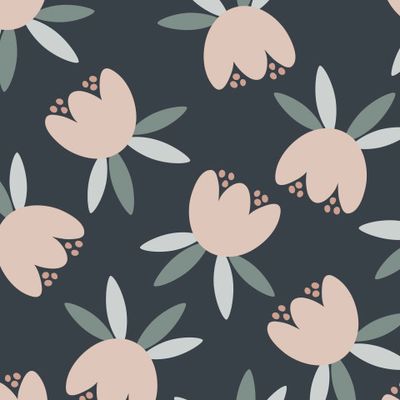 розовые цветы на синем фоне