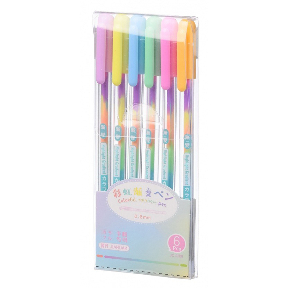 Ручка гелевая, Jiandan, цветные чернила, серия "LRainbow", меняет цвет линии, 6 шт