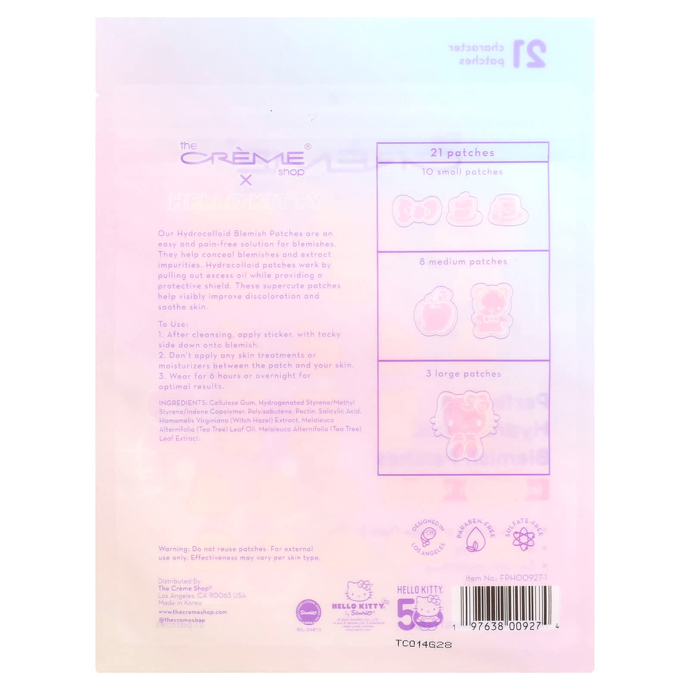 The Creme Shop, Hello Kitty®, гидроколлоидные патчи для устранения несовершенств кожи, 21 шт.