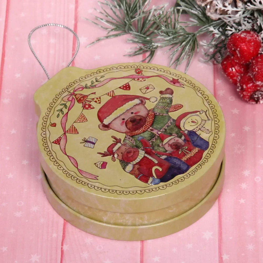 Банка жестяная 200мл 11,2*12,2*4см «Мишка с друзьями» двухсторонняя