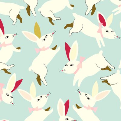 Нежный паттерн с зайцами/кроликами на голубом фоне