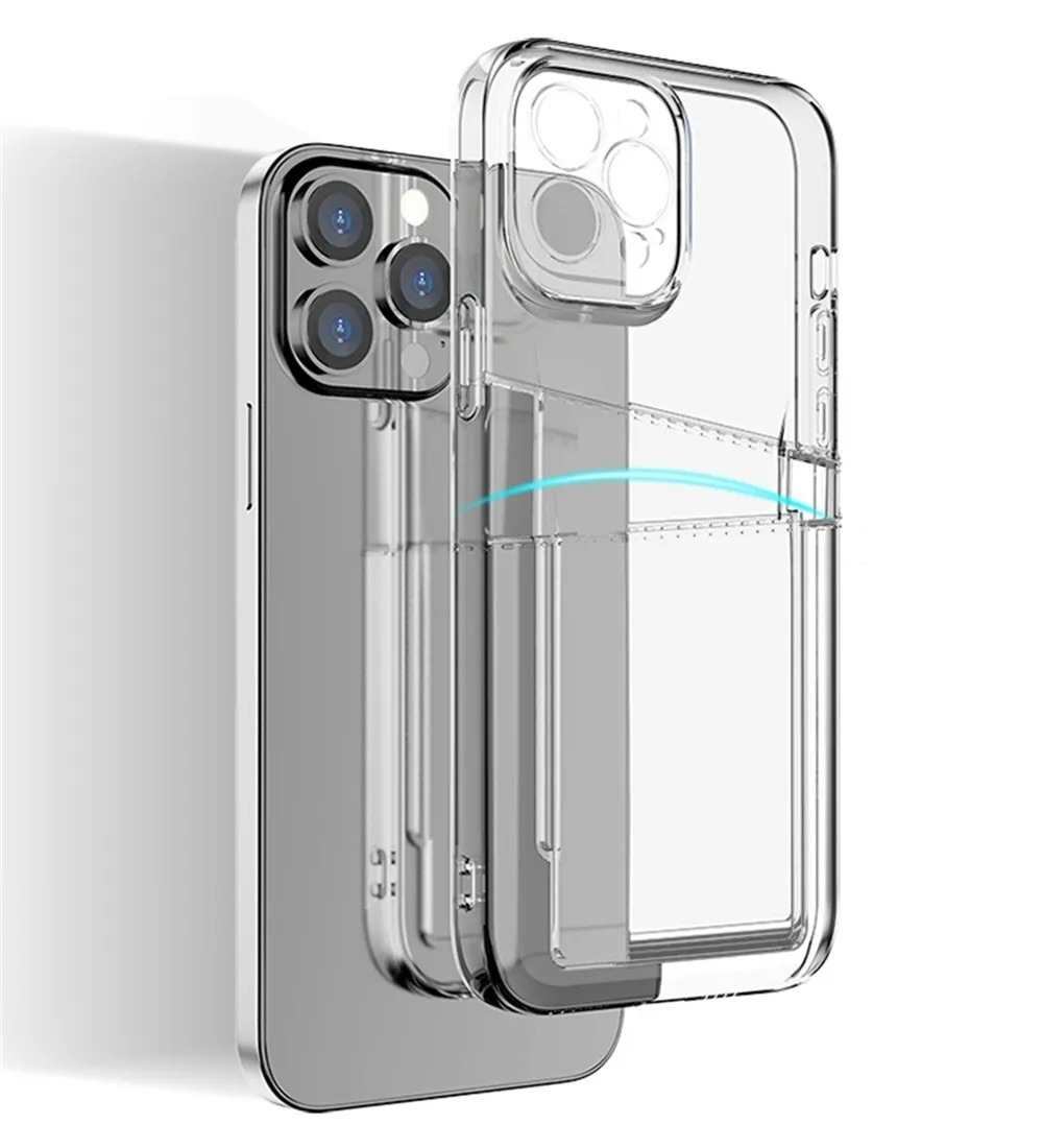 Мягкий защитный чехол для телефона iPhone 14 Pro, с двойным отделением под визитки и карточки