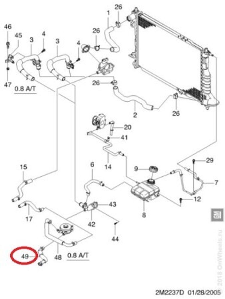 Патрубок печки Daewoo Matiz 0.8 выход. АКПП (General Motors)