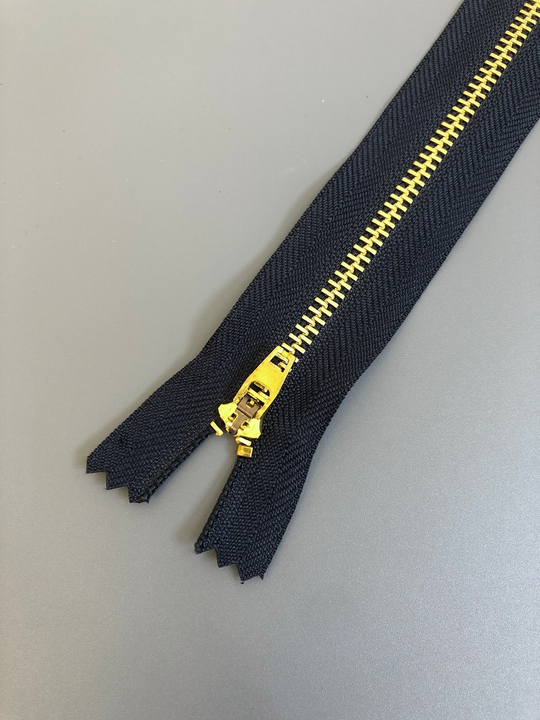 Молния метал, 20см №5 не разъем джинс синий темный/золото