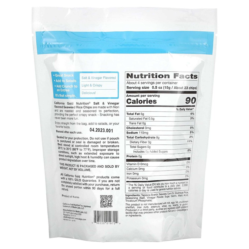 California Gold Nutrition, FOODS, рисовые чипсы с водорослями, с солью и уксусом, 57 г (2 унции)