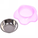 Миска пластиковая с металлической чашкой «Цветок» 16,5*4,2см цвет розовый/150 и 200мл