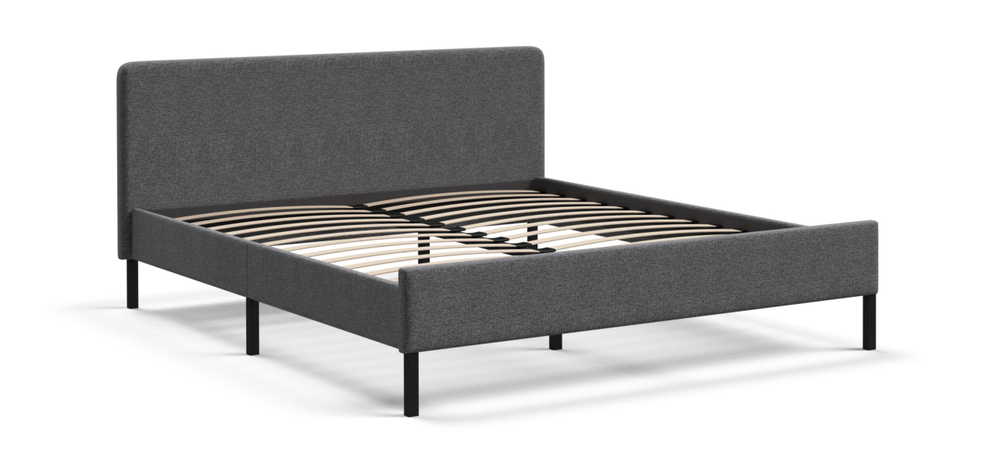 Уна Кровать 160 Рогожка Мальмо серый, Чёрный
