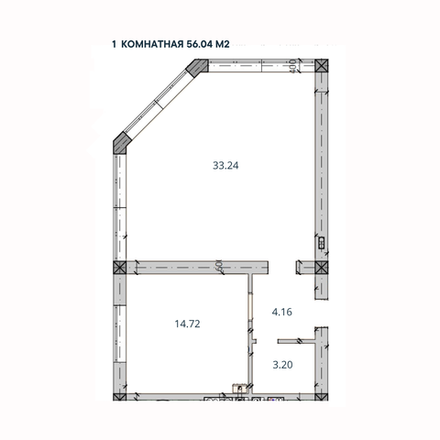 1-комн. квартира, 56,04 м²; 2,3 этажи