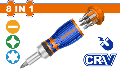 Отвертка трещоточная с битами 8 в 1 (10/80) WADFOW WSS8608